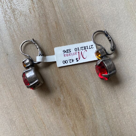 NWT Mariana Red Orange Swarovski Crystal Faceted Dangle Drop Earrings Leverback - Picture 9 of 9